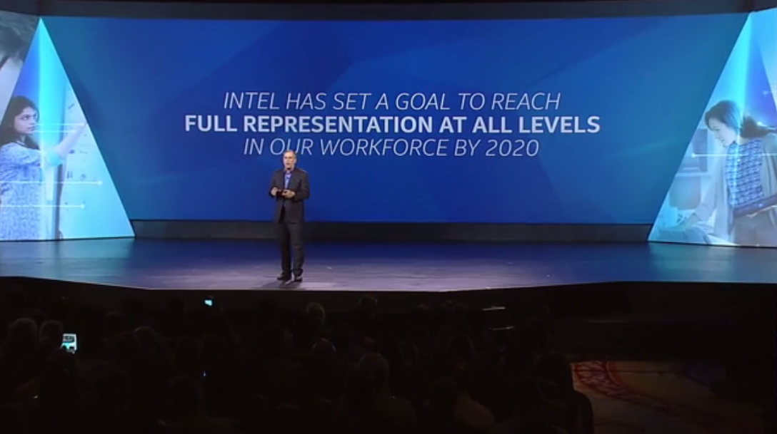 Intel affirming its commitment to diversity in the technology workforce on the CES 2015 stage