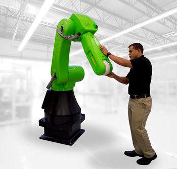 Fanuc's CR-35iA collaborative robot is the industry’s first 35 kg payload force limited collaborative robot designed to work alongside humans without the need for safety fences.