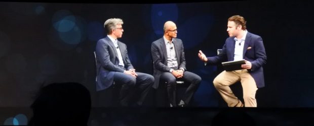 Bill McDermott and Microsoft CEO Satya Nadella on stage at Sapphire in Orlando