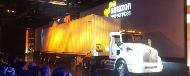 The AWS Snowmobile truck for exabyte data transfers